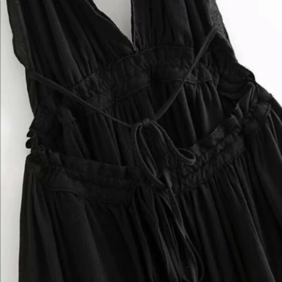 Boho Gypsy Mini Dress Black Sheer Dot Halter Tier - Picture 13 of 14